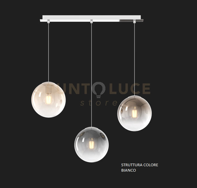 SOSP. BIANCO 3 LUCI RETTANGOLARE VETRI PICCOLI (1 AMBRA+1 BRONZO+2 FUME') 1194BI-S3 RP-MC