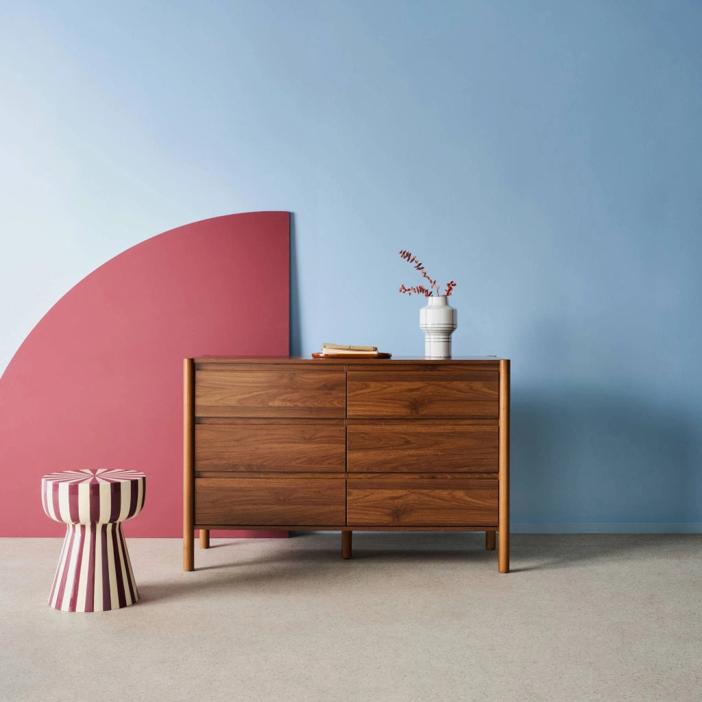 Comò decorazione legno 6 cassetti, noce