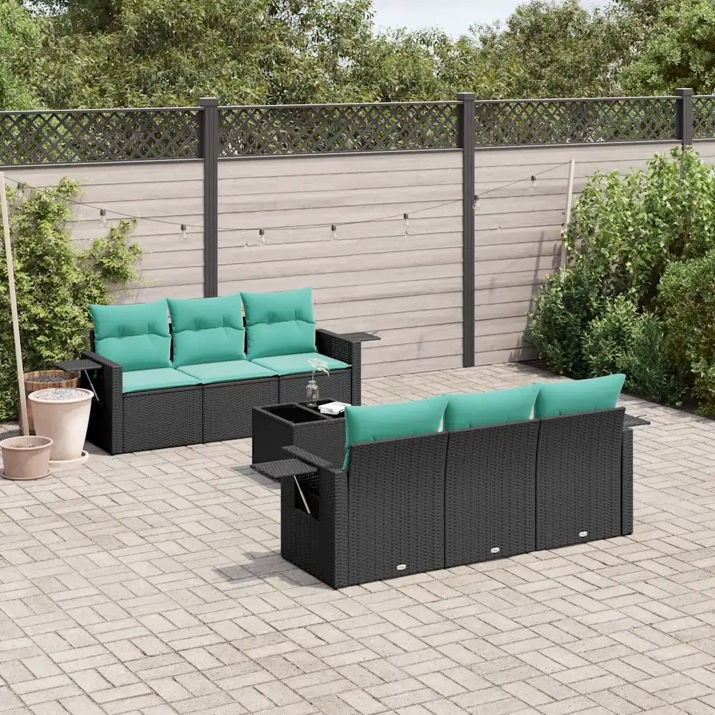 Set Divani da Giardino 7 pz con Cuscini Nero in Polyrattan 3219906