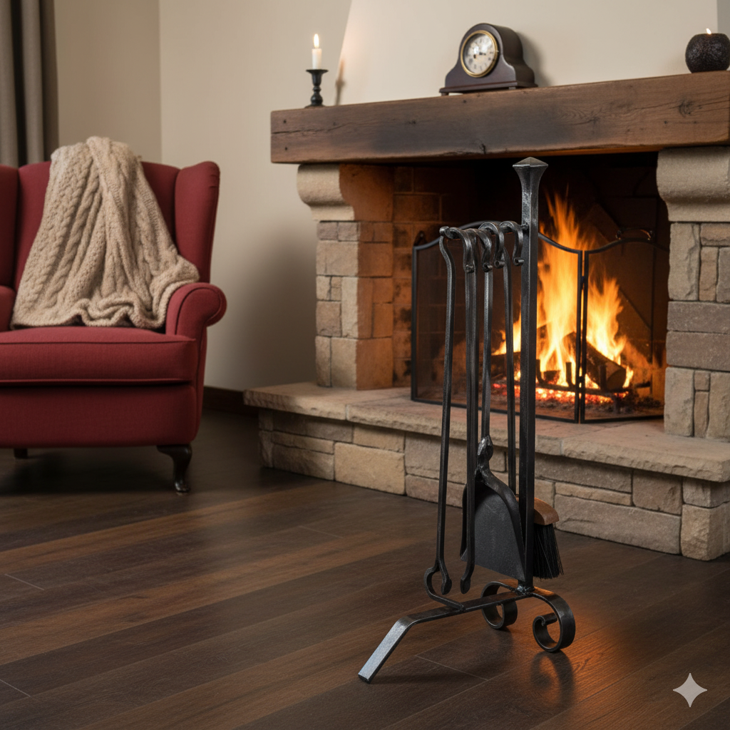 Set Camino 4 Pezzi con Chiodo decorativo Forgiato a mano in Ferro Molato