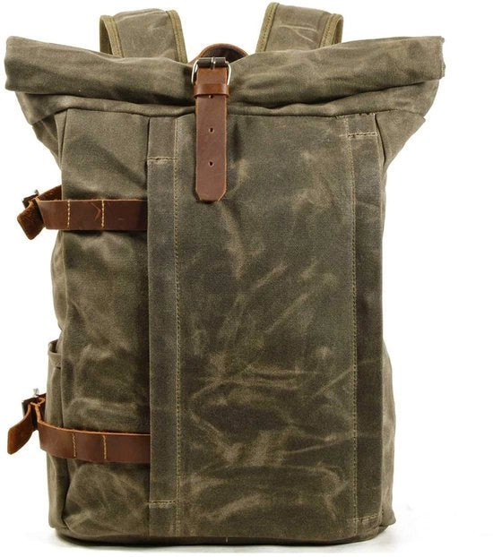 Borsa a Zaino Dagrugzak Impermeabile in Canapa e Pelle Vintage per Uomo e Donna (verde)