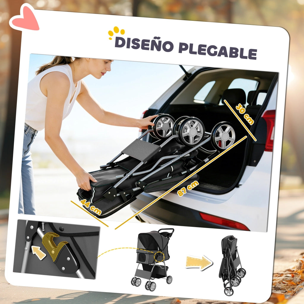 Carro per cani con cuscino lavabile e ruote ¨C zephmum ¨C 77x44x102 cm grigio scuro
