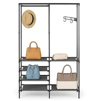 Armadio Salvaspazio Metallo e Tessuto 6 Ripiani Appendiabiti 108x36x170cm Nero