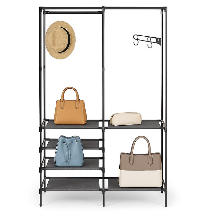 Armadio Salvaspazio Metallo e Tessuto 6 Ripiani Appendiabiti 108x36x170cm Nero