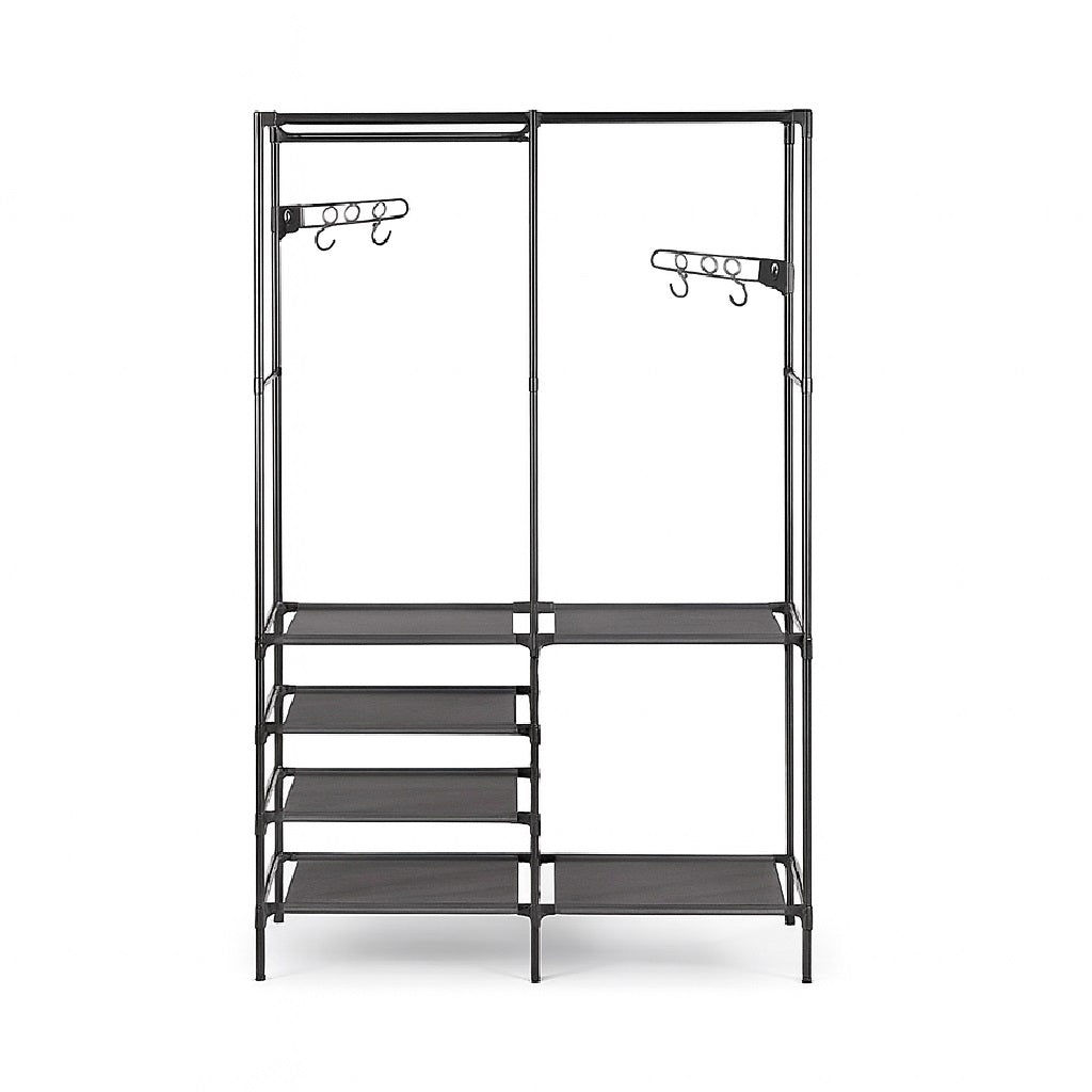 Armadio Salvaspazio Metallo e Tessuto 6 Ripiani Appendiabiti 108x36x170cm Nero