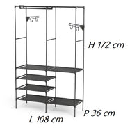 Armadio Salvaspazio Metallo e Tessuto 6 Ripiani Appendiabiti 108x36x170cm Nero