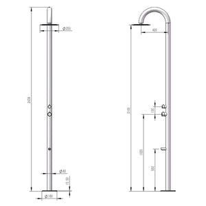 Doccia da Giardino 243,9x25x54,5 cm con Soffione Miscelatore e Lavapiedi Sined Palau Inox