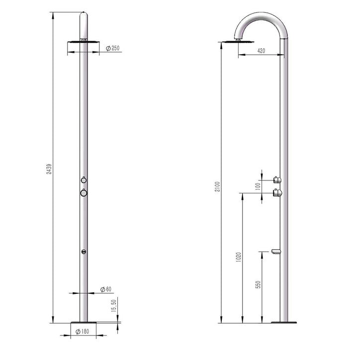 Doccia da Giardino 243,9x25x54,5 cm con Soffione Miscelatore e Lavapiedi Sined Palau Inox