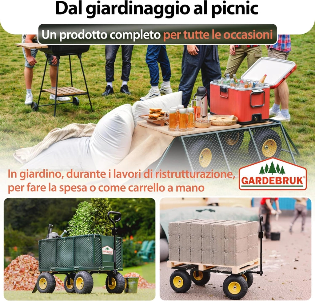 ® Carrello Portatutto con Ruote 550 kg Rimorchio Carretto Grande da Giardino con Borsone in Tela Rimovibile