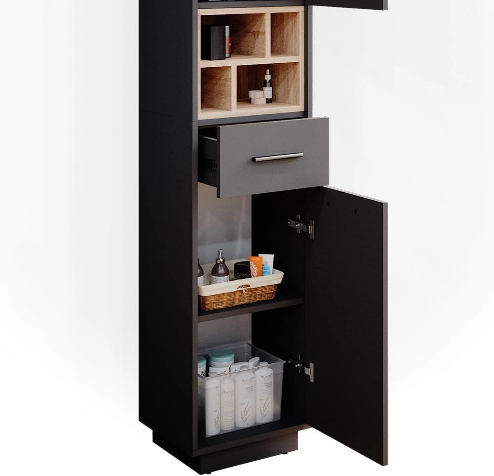 Mobile bagno alto Beatrice, Antracite, 38 x 190 cm, per la conservazione di articoli da bagno e compatibile con Beatrice