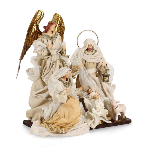 Decorazione Natalizia Sacra Famiglia con Angelo in Tessuto Bizzotto