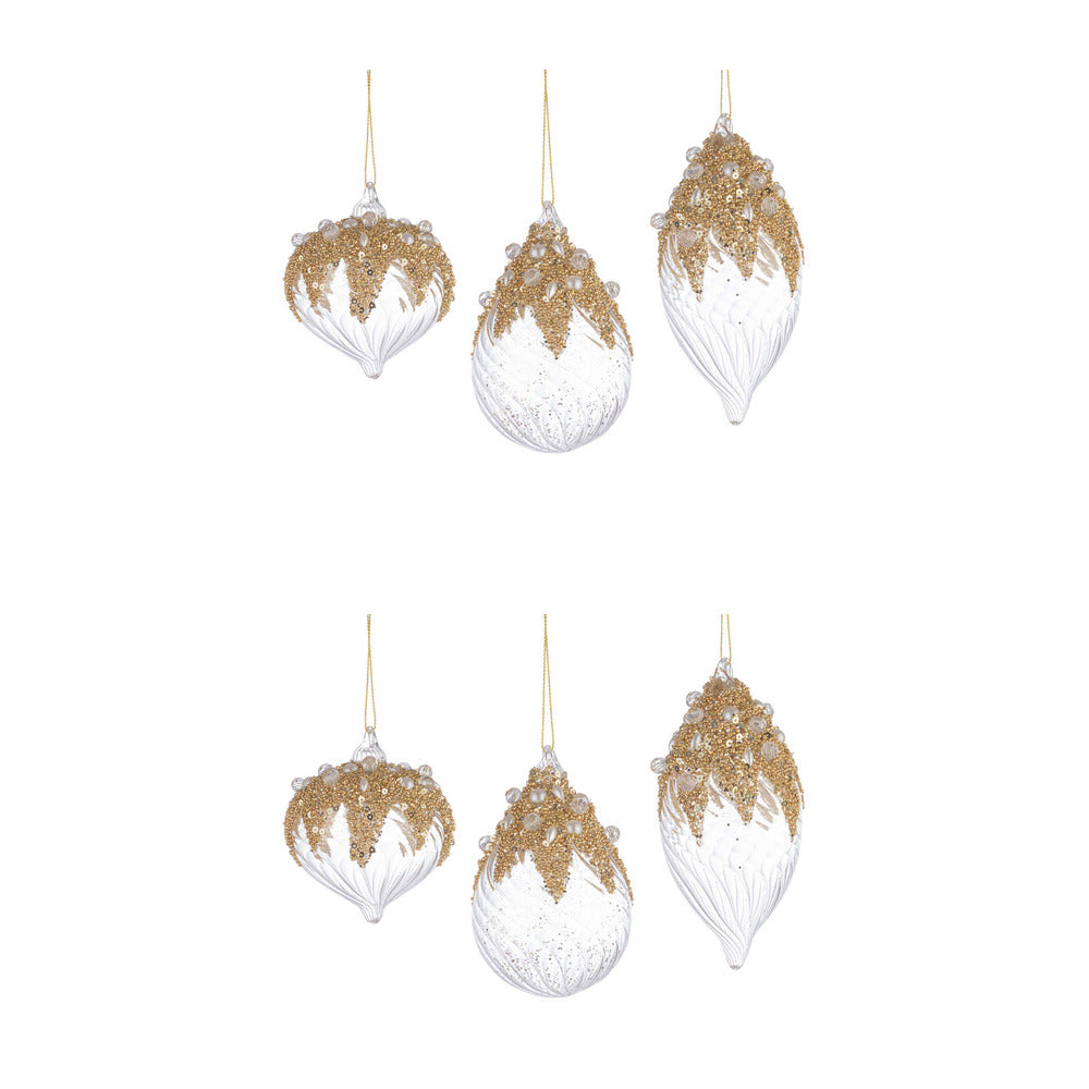 Pendagli di Natale in Vetro Trasparenti con Decorazioni Oro Beautity