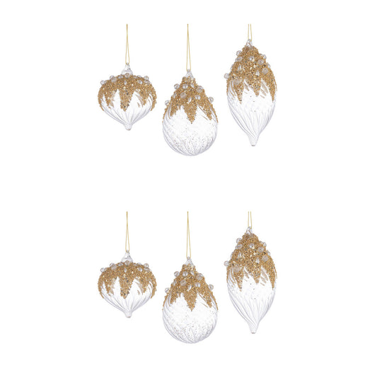 Pendagli di Natale in Vetro Trasparenti con Decorazioni Oro Beautity