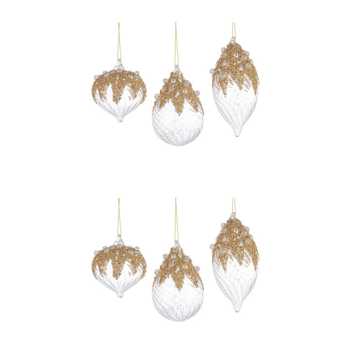 Pendagli di Natale in Vetro Trasparenti con Decorazioni Oro Beautity