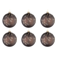 Palline di Natale in Vetro Marrone e Rametti Oro Floral Diametro: 80 mm