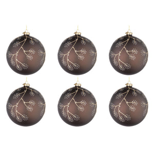 Palline di Natale in Vetro Marrone e Rametti Oro Floral Diametro: 80 mm