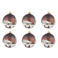 Palline di Natale in Vetro Marrone con Casette Village Diametro: 80 mm