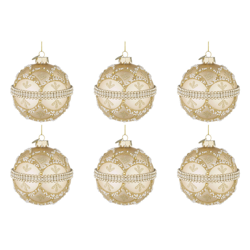 Palline di Natale in Vetro Champagne con Brillanti e Perle Beloved Diametro: 80 mm