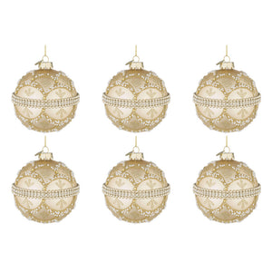 Palline di Natale in Vetro Champagne con Brillanti e Perle Beloved Diametro: 80 mm