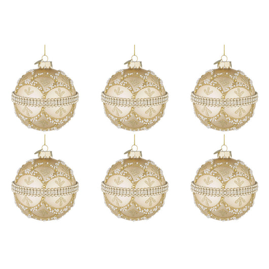 Palline di Natale in Vetro Champagne con Brillanti e Perle Beloved Diametro: 80 mm