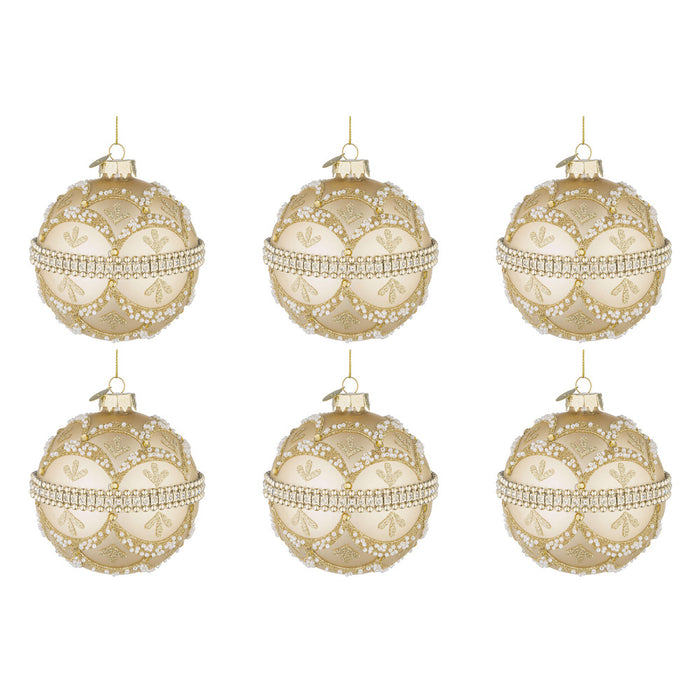 Palline di Natale in Vetro Champagne con Brillanti e Perle Beloved Diametro: 80 mm