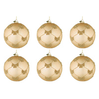 Palline di Natale in Vetro Champagne con Fiocchi Oro Flock Diametro: 80 mm