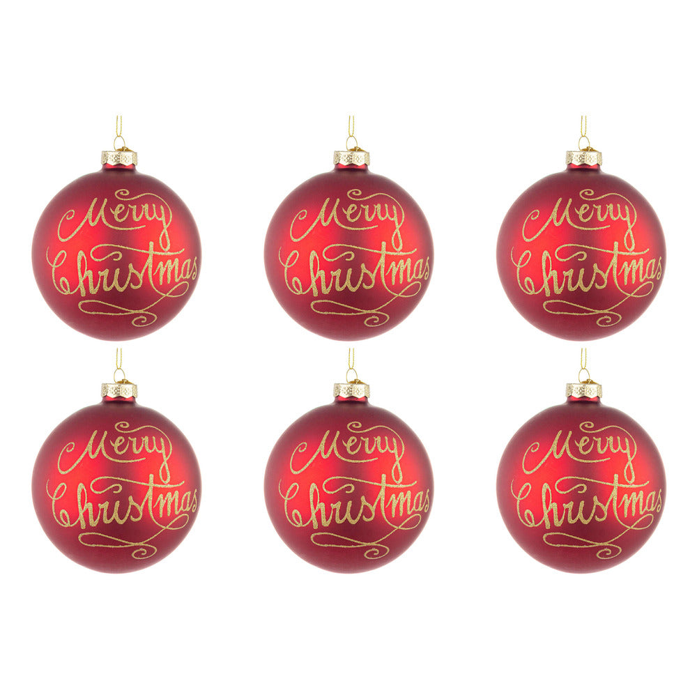 Palline di Natale in Vetro Rosse Merry Christmas Diametro: 80 mm