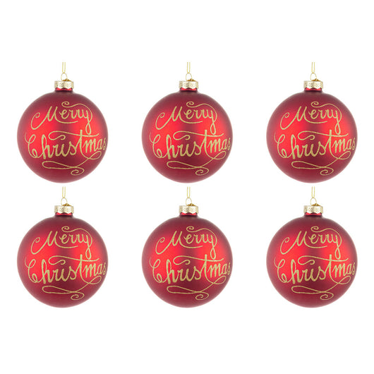 Palline di Natale in Vetro Rosse Merry Christmas Diametro: 80 mm