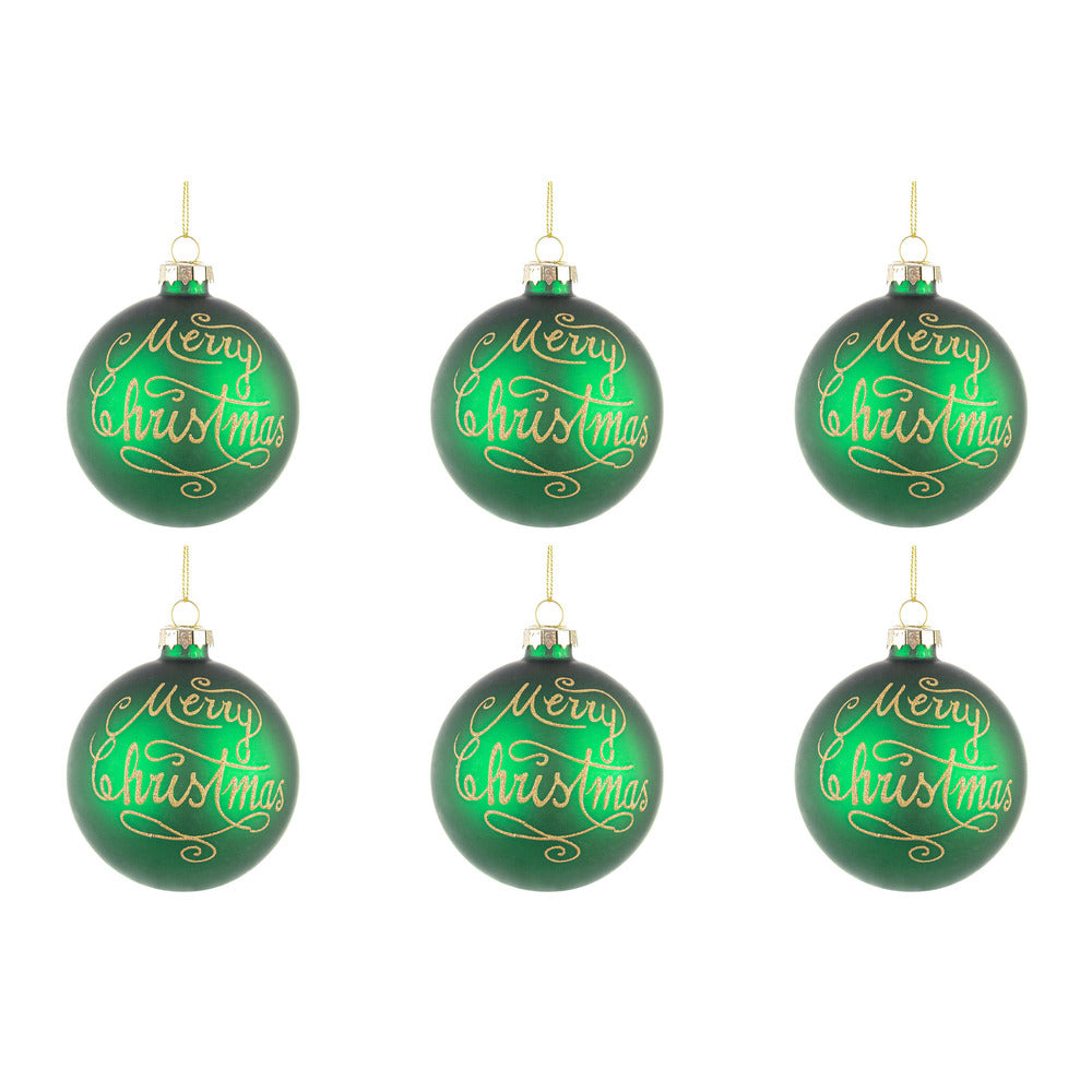 Palline di Natale in Vetro Verde Merry Christmas