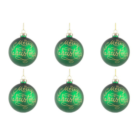 Palline di Natale in Vetro Verde Merry Christmas