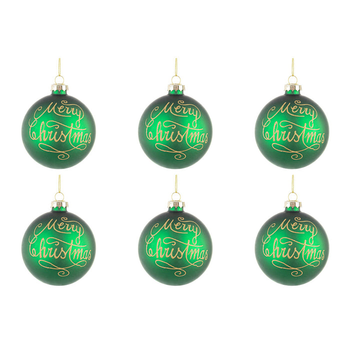 Palline di Natale in Vetro Verde Merry Christmas