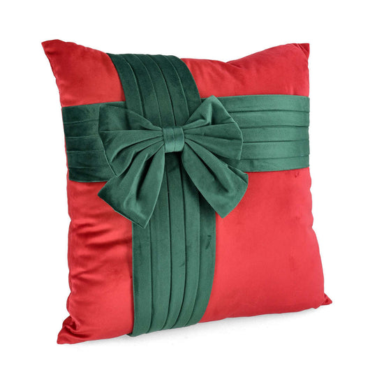 Cuscino Natalizio Rosso con Fiocco Verde 45x45 cm