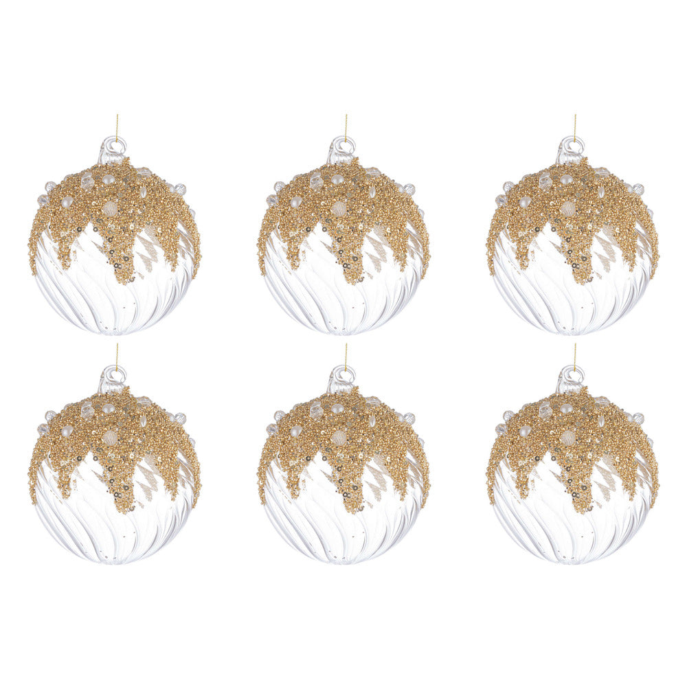 Palline di Natale in Vetro Trasparenti con Decorazioni Oro Beautity Diametro: 80 mm
