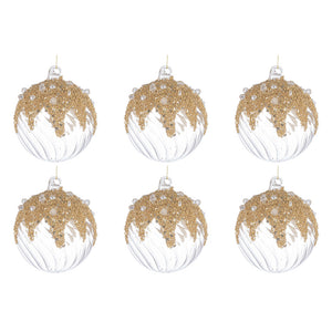 Palline di Natale in Vetro Trasparenti con Decorazioni Oro Beautity Diametro: 80 mm