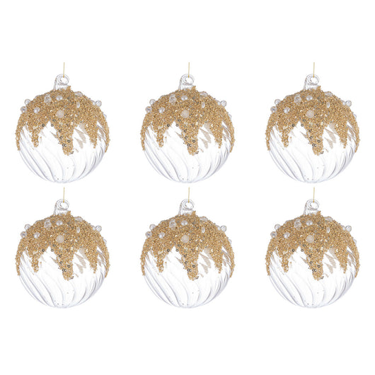 Palline di Natale in Vetro Trasparenti con Decorazioni Oro Beautity Diametro: 80 mm
