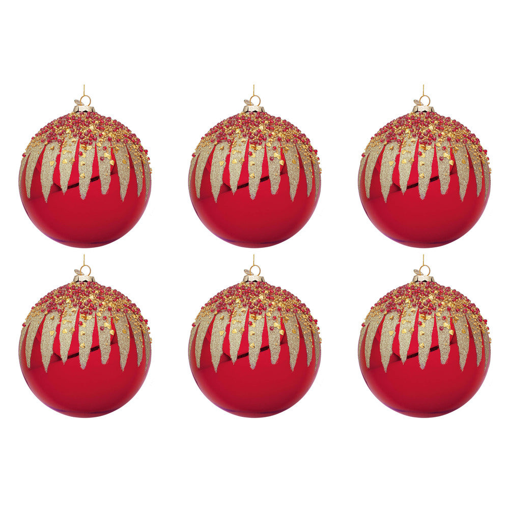 Palline di Natale in Vetro Rosse con Decorazioni Oro Firework Diametro: 80 mm
