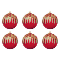Palline di Natale in Vetro Rosse con Decorazioni Oro Firework Diametro: 80 mm