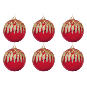 Palline di Natale in Vetro Rosse con Decorazioni Oro Firework Diametro: 80 mm