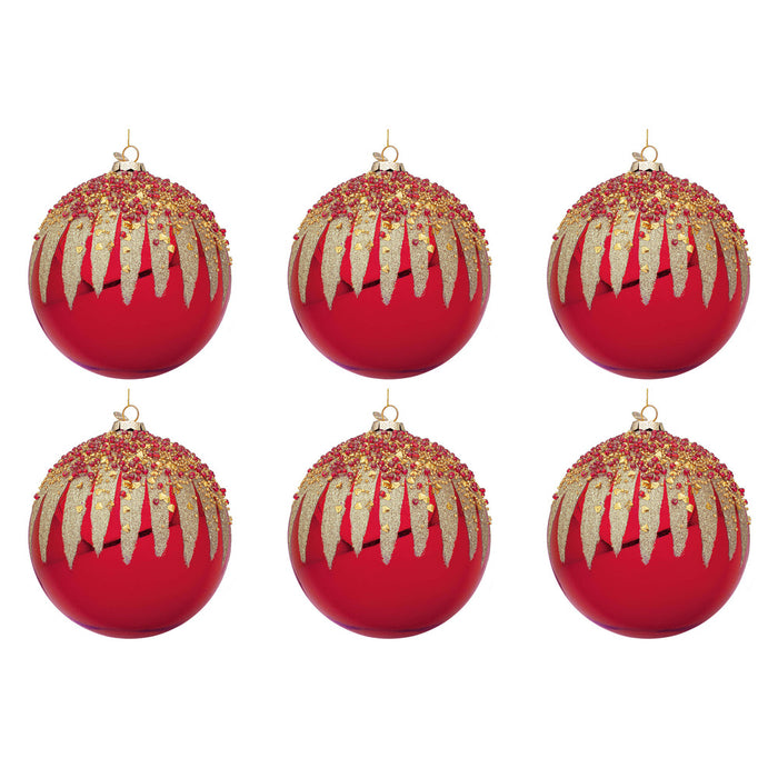 Palline di Natale in Vetro Rosse con Decorazioni Oro Firework Diametro: 80 mm