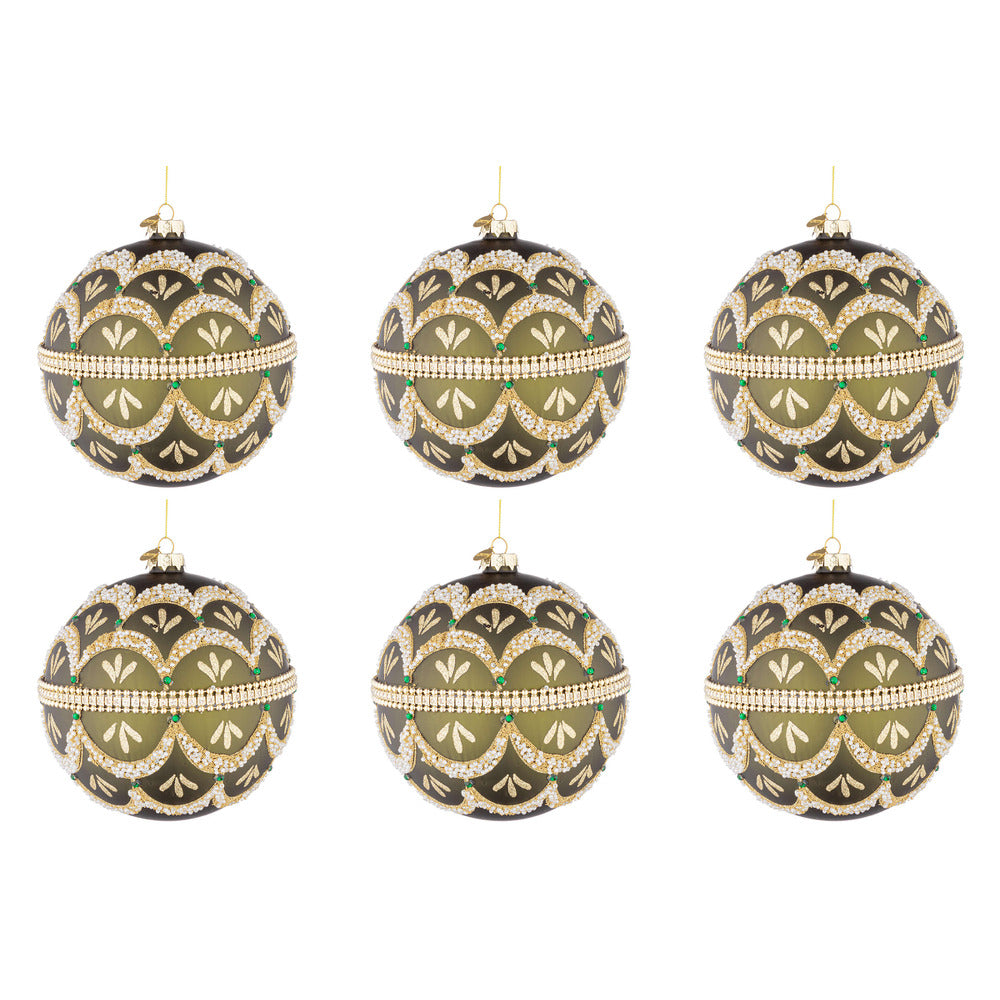 Palline di Natale in Vetro Verde e Perline Beloved Diametro: 80 mm