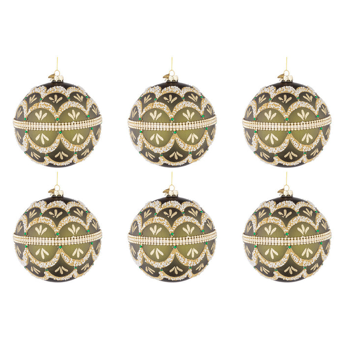 Palline di Natale in Vetro Verde e Perline Beloved Diametro: 80 mm