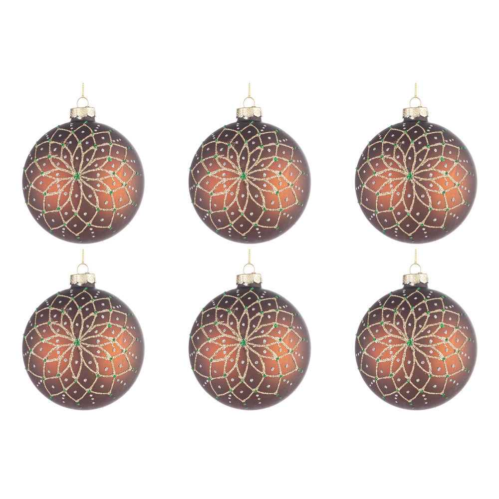 Palline di Natale in Vetro Marrone e Oro Florid Diametro: 80 mm