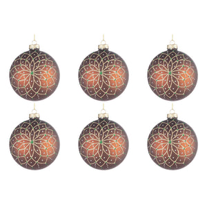 Palline di Natale in Vetro Marrone e Oro Florid Diametro: 80 mm