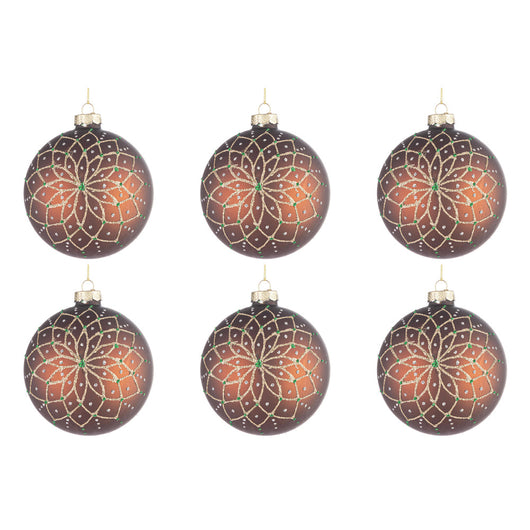 Palline di Natale in Vetro Marrone e Oro Florid Diametro: 80 mm