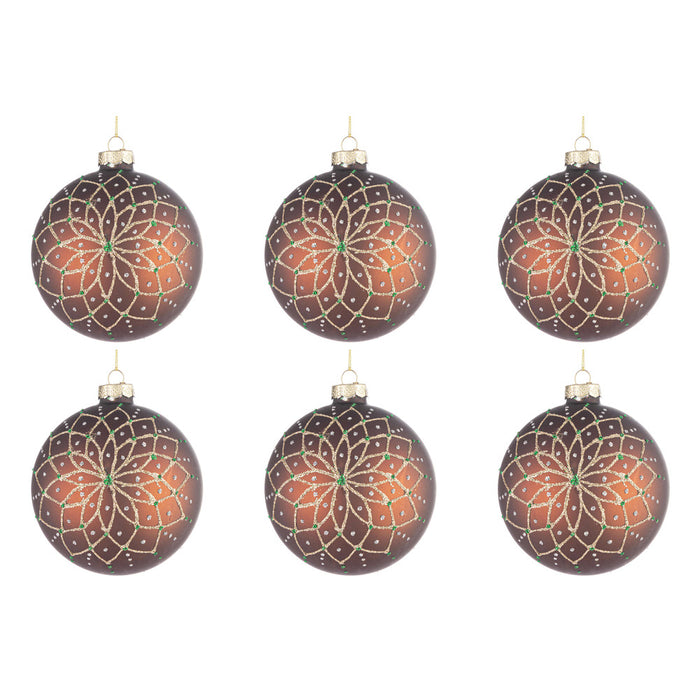 Palline di Natale in Vetro Marrone e Oro Florid Diametro: 80 mm