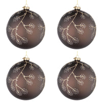 Palline di Natale in Vetro Marrone e Rametti Oro Floral Diametro: 100 mm