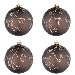 Palline di Natale in Vetro Marrone e Rametti Oro Floral Diametro: 100 mm
