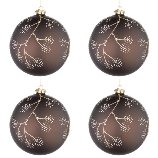 Palline di Natale in Vetro Marrone e Rametti Oro Floral Diametro: 100 mm
