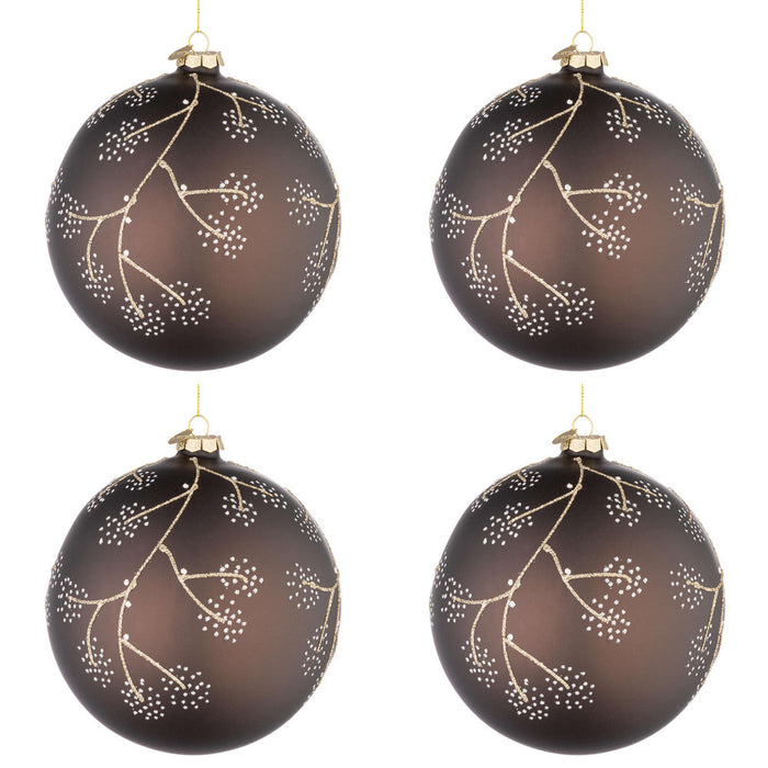 Palline di Natale in Vetro Marrone e Rametti Oro Floral Diametro: 100 mm