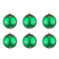Palline di Natale in Vetro Verde con Stelle Oro Astral Diametro: 80 mm